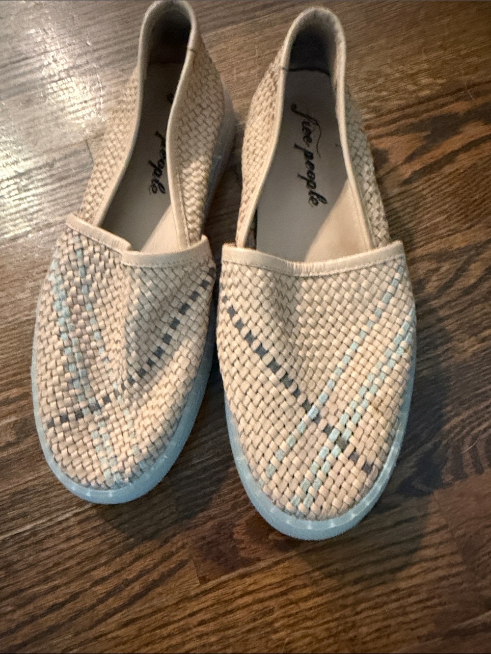 Free People Neutral Woven Slip-On Loafers